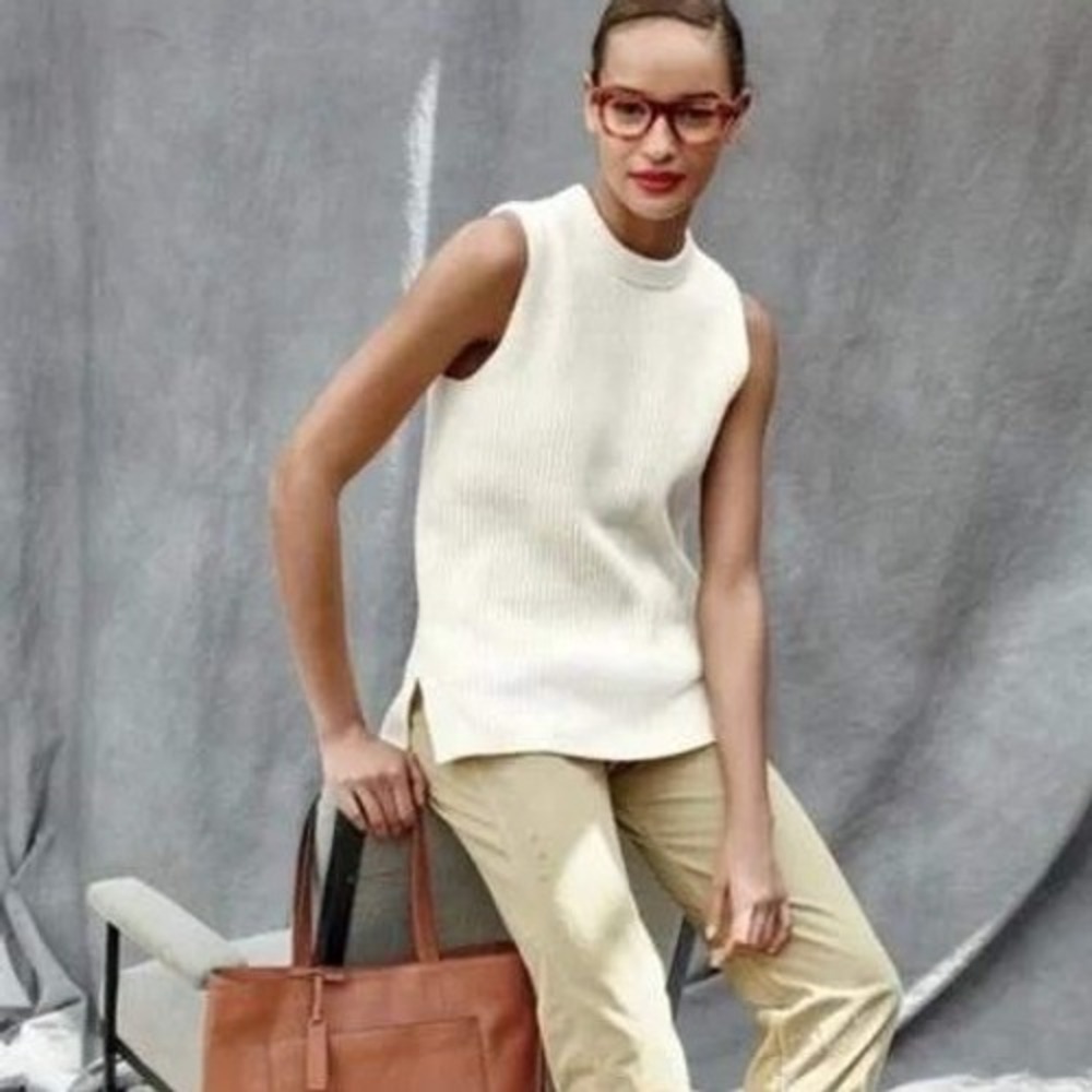 J. Crew Cream Sleeveless Ribbed Cowl-Style Sweater